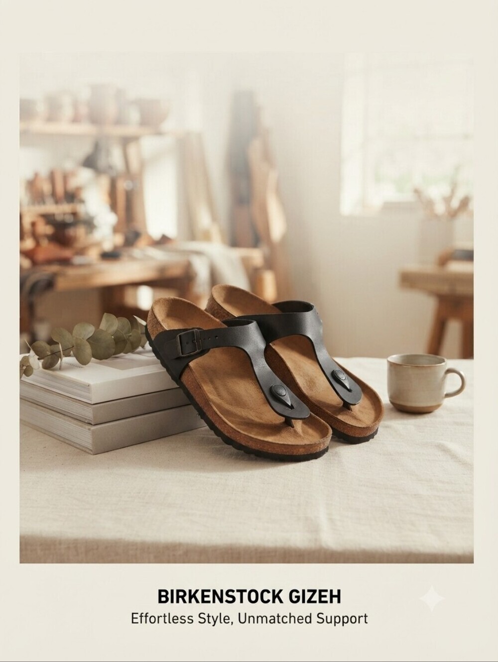 Birkenstock Gizeh Black Leather Sandals – Classic Arch Support